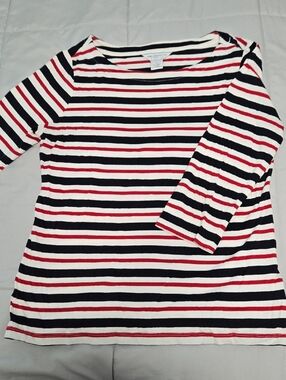 Liz Claiborne Red, Black & White Striped Top